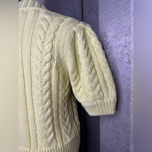 NEW English Factory Cable Knit Puff Sleeve Sweater Top in Lemon Sz S - Picture 5 of 9